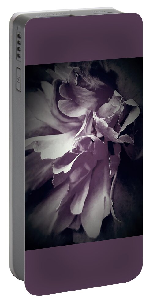 Petals Portable Battery Charger featuring the digital art Black and White Abstract Petals by Loraine Yaffe