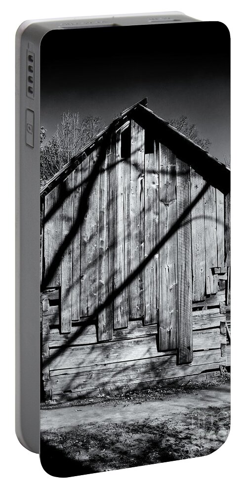 Cades Cove Portable Battery Charger featuring the photograph Black and White Building by Phil Perkins