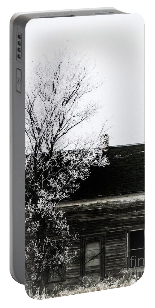 Black And White House Portable Battery Charger featuring the photograph Black and White House in the Deep Freeze of Central, North Dakota. by Delynn Addams