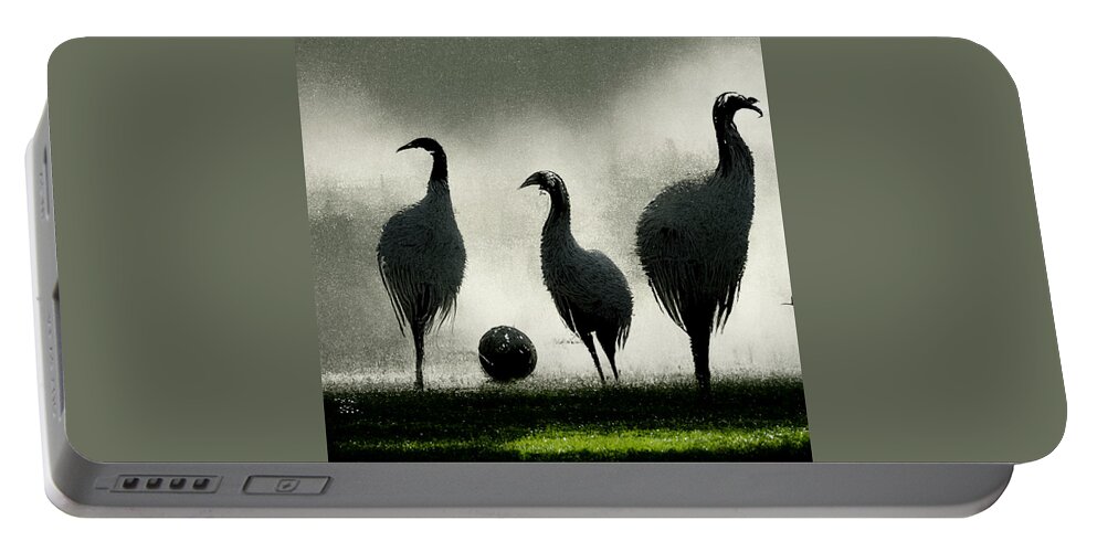 Peacock Portable Battery Charger featuring the painting black and white peacocks on the football field 3b3ebfca c647 4896 9f63 888a6be936bb by A by MotionAge Designs