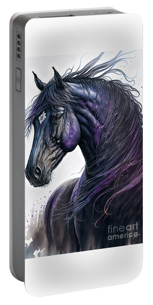 Black Stallion Portable Battery Charger featuring the painting Black Beauty by Tina LeCour
