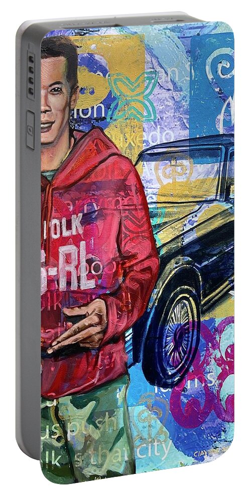  Portable Battery Charger featuring the painting Black Cadillac Seville by Clayton Singleton