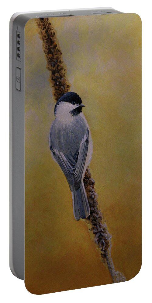 Chickadee Portable Battery Charger featuring the painting Black-capped Chickadee by Charles Owens