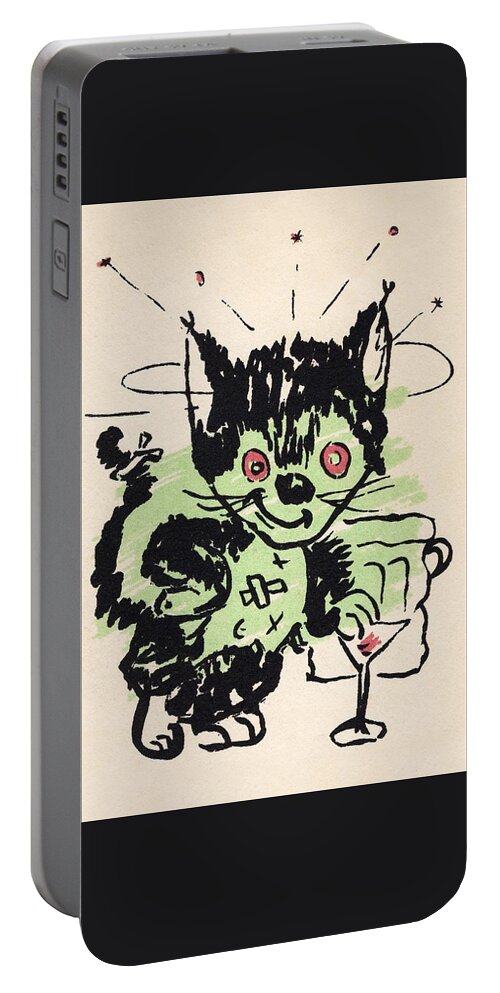 Black Cat Bar Portable Battery Charger featuring the digital art Black Cat Bar 1950's by Kim Kent