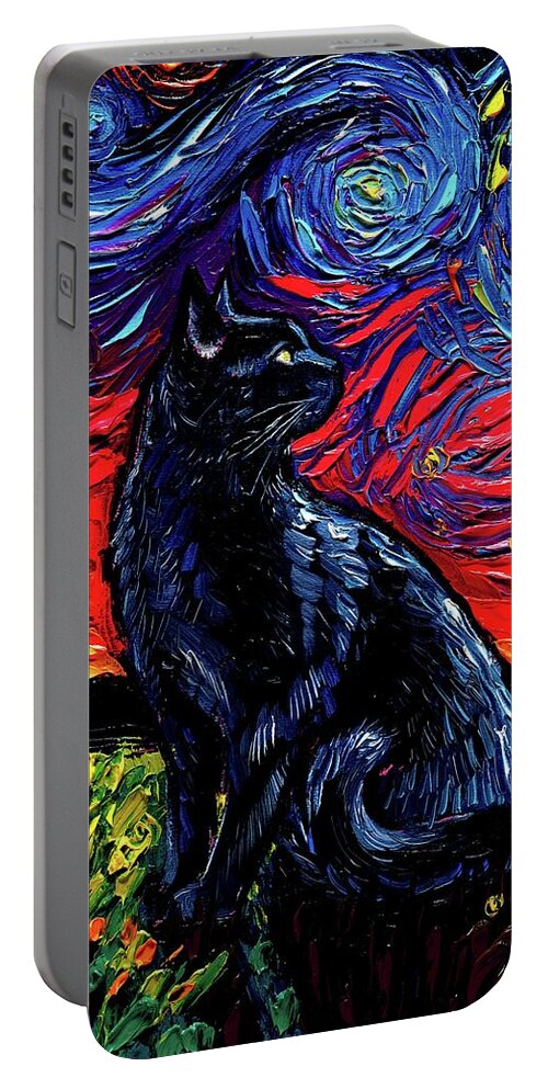 Black Cat Night 2 Portable Battery Charger featuring the painting Black Cat Night 2 by Aja Trier