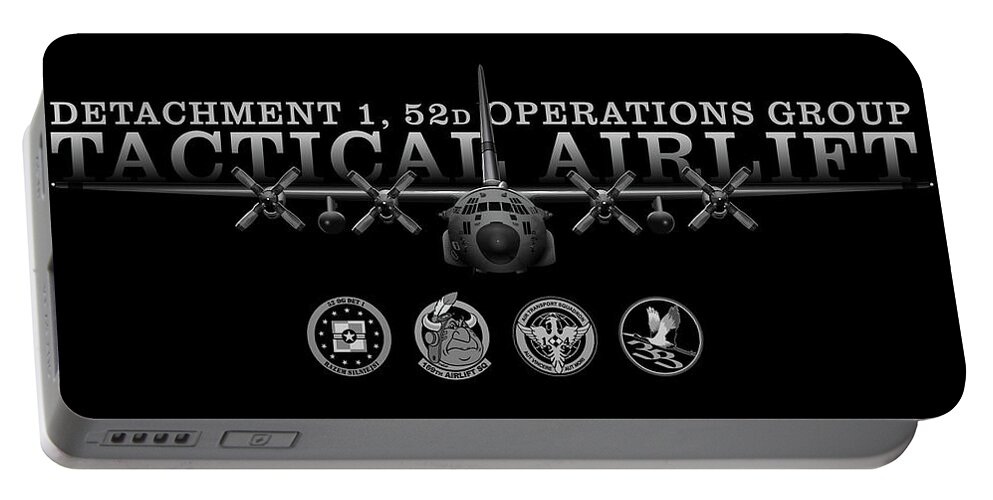 C-130h Portable Battery Charger featuring the digital art Black Chrome Herk - Det 1 52nd Ops Group Edition by Michael Brooks