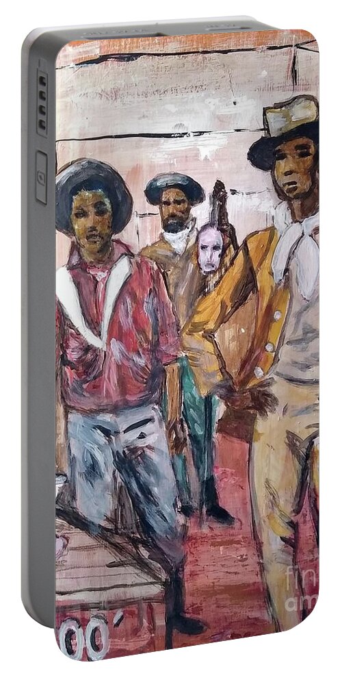 Black Cowboys Portable Battery Charger featuring the painting Black Cowboys the originals by Tyrone Hart