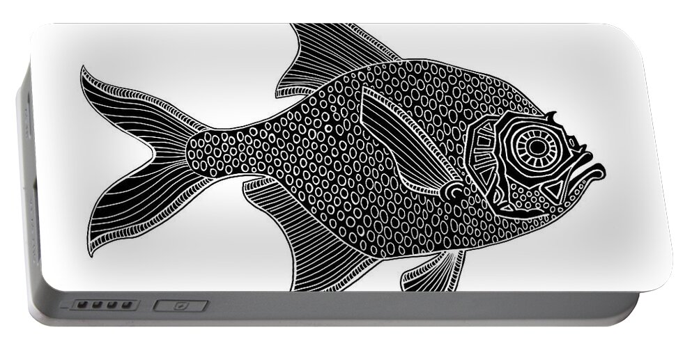 Fish Portable Battery Charger featuring the drawing Black Fish Ink 2 by Amy E Fraser