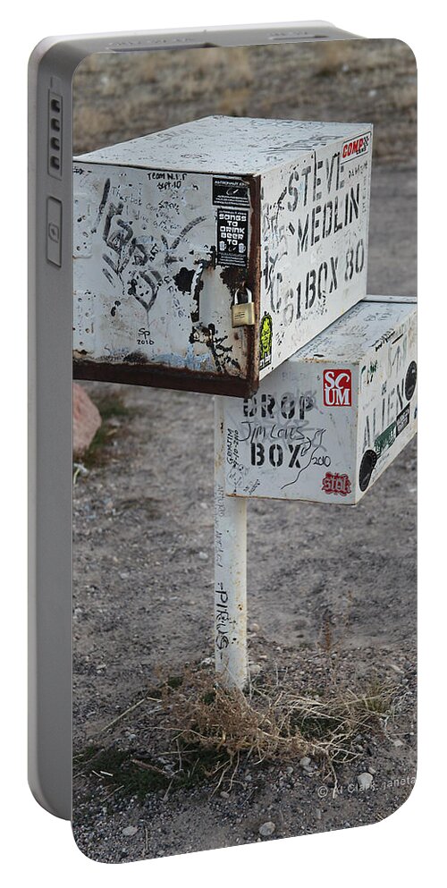 Area-51 Portable Battery Charger featuring the photograph Black Mailbox Extraterrestrial Highway by Custom Aviation Art