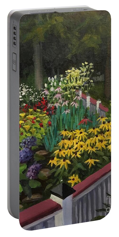 Garden Portable Battery Charger featuring the painting Black Mountain Garden by Anne Marie Brown