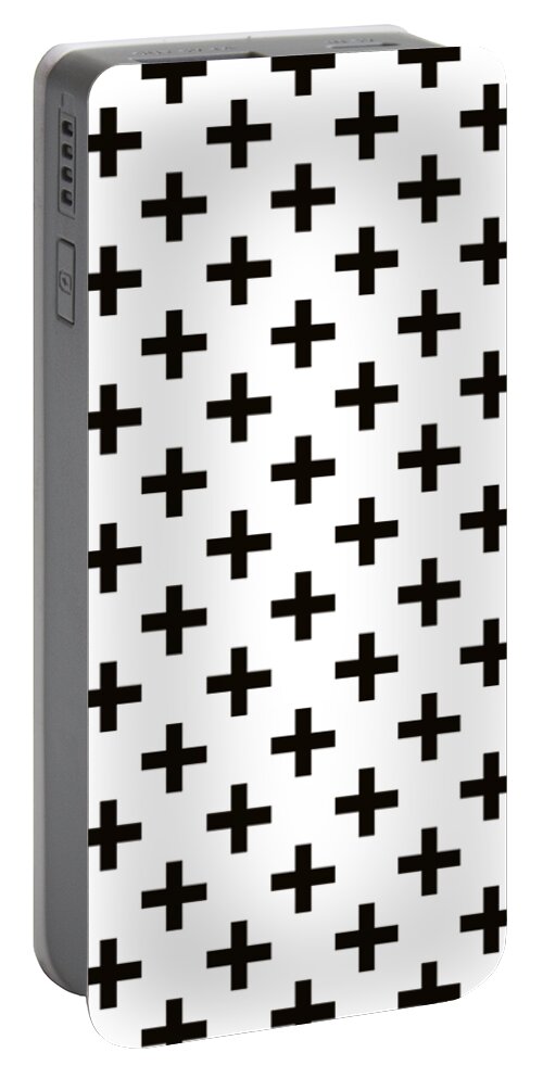 Swiss Cross Portable Battery Charger featuring the digital art Black Swiss Cross Pattern by Eclectic at Heart