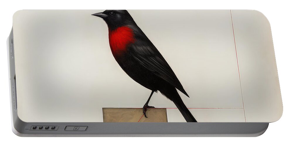 Cardinal Portable Battery Charger featuring the painting Blackbird Meets Drama by Lourry Legarde