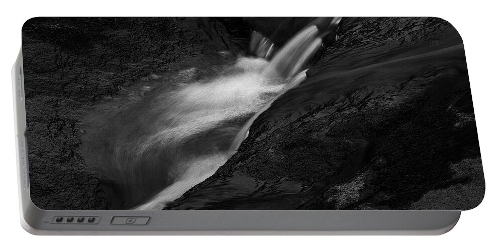Abstract Portable Battery Charger featuring the photograph Blackstone River LXV BW by David Gordon
