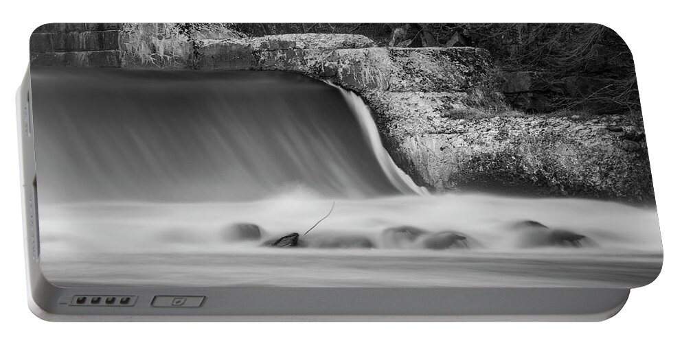 Abstract Portable Battery Charger featuring the photograph Blackstone River XLV BW by David Gordon