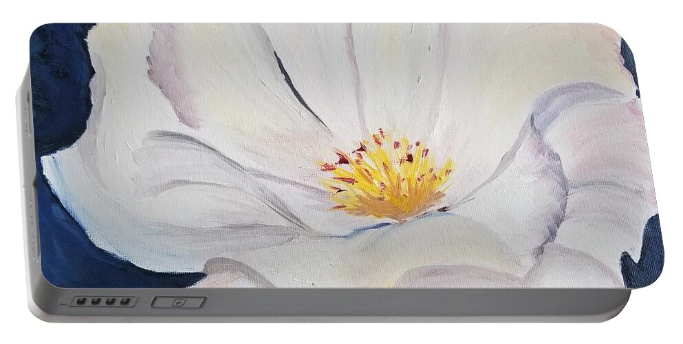 White Portable Battery Charger featuring the painting Blanche Fleur by Ann Frederick