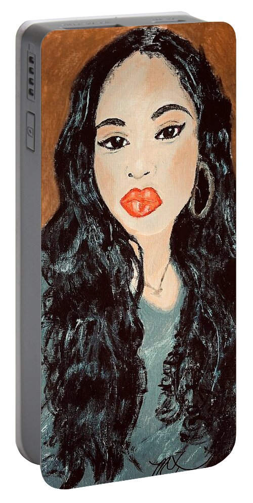 Black Asian Woman Portable Battery Charger featuring the painting Blasian Black-Asian GODDESS by Melody Fowler
