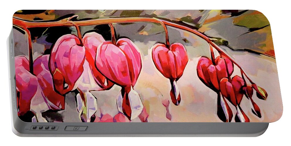 Bleeding Portable Battery Charger featuring the painting Bleeding Hearts by Heimdal