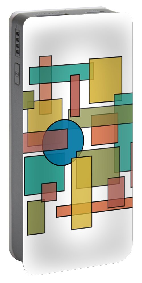 Mid Century Portable Battery Charger featuring the digital art Mid Century Modern Blocks, Rectangles and Circles by DB Artist