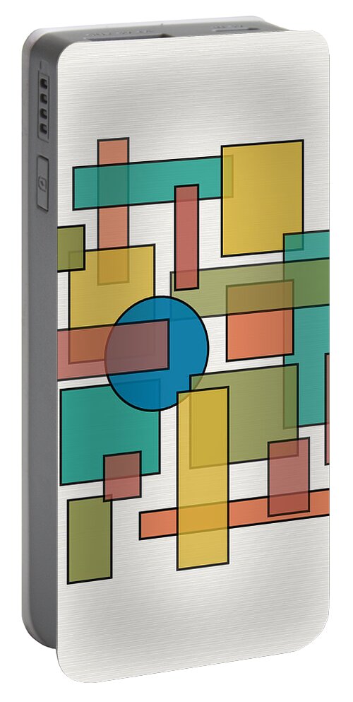 Mid Century Portable Battery Charger featuring the digital art Mid Century Modern Blocks, Rectangles and Circles with horizontal Background by DB Artist