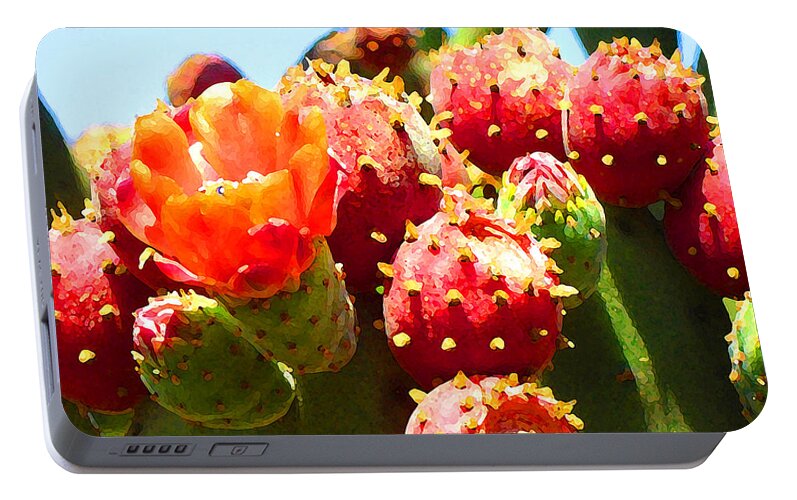 Succulent Portable Battery Charger featuring the painting Blooming cactus Close-Up by Amy Vangsgard