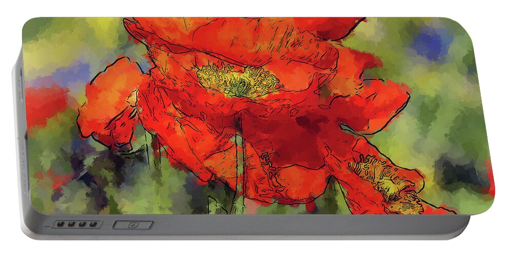 Poppies Portable Battery Charger featuring the painting Blooming Poppies by Alex Mir