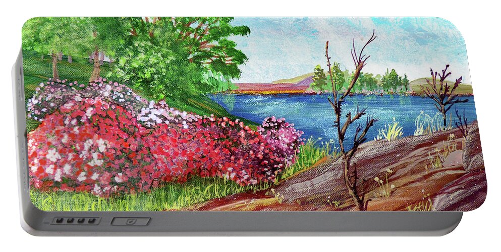 Landscape Portable Battery Charger featuring the painting Blooming Rhododendrons Updated by Sharon Williams Eng