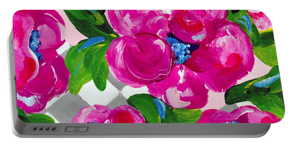 Pink Flowers Portable Battery Charger featuring the painting Blossoming 1 by Beth Ann Scott