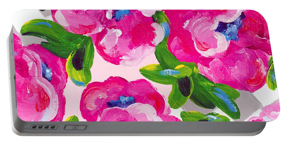 Abstract Flowers Portable Battery Charger featuring the painting Blossoming 2 by Beth Ann Scott