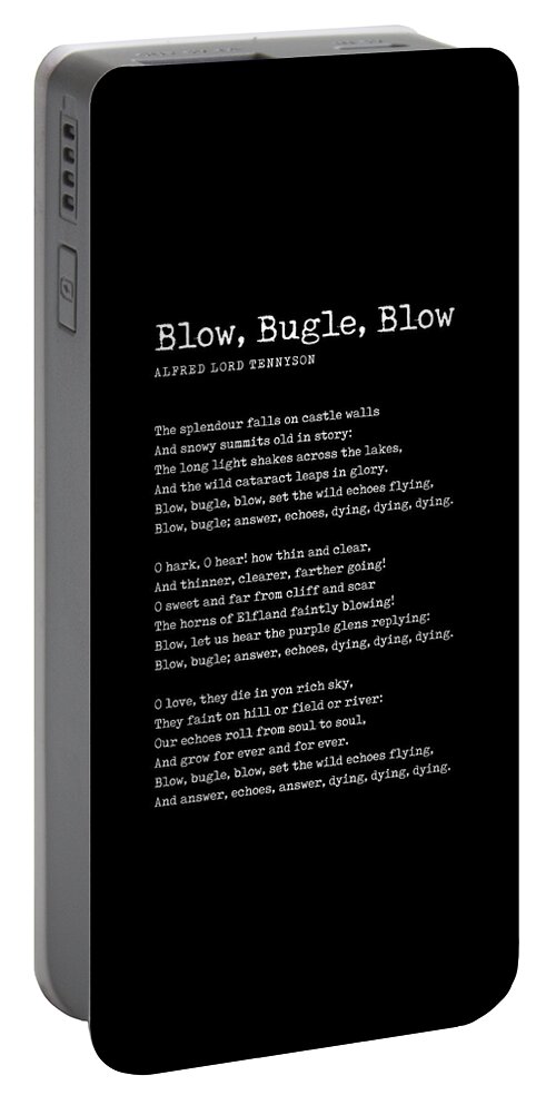 Blow Portable Battery Charger featuring the digital art Blow, Bugle, Blow - Alfred Lord Tennyson Poem - Literature - Typewriter Print - Black by Studio Grafiikka
