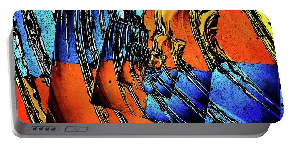 Blue Portable Battery Charger featuring the digital art Blue and Orange Abstract by Phil Perkins