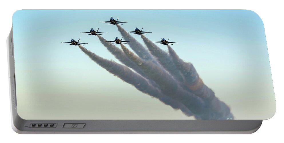 Blue Angels Portable Battery Charger featuring the photograph Blue Angels over Pensacola Beach, Florida by Beachtown Views
