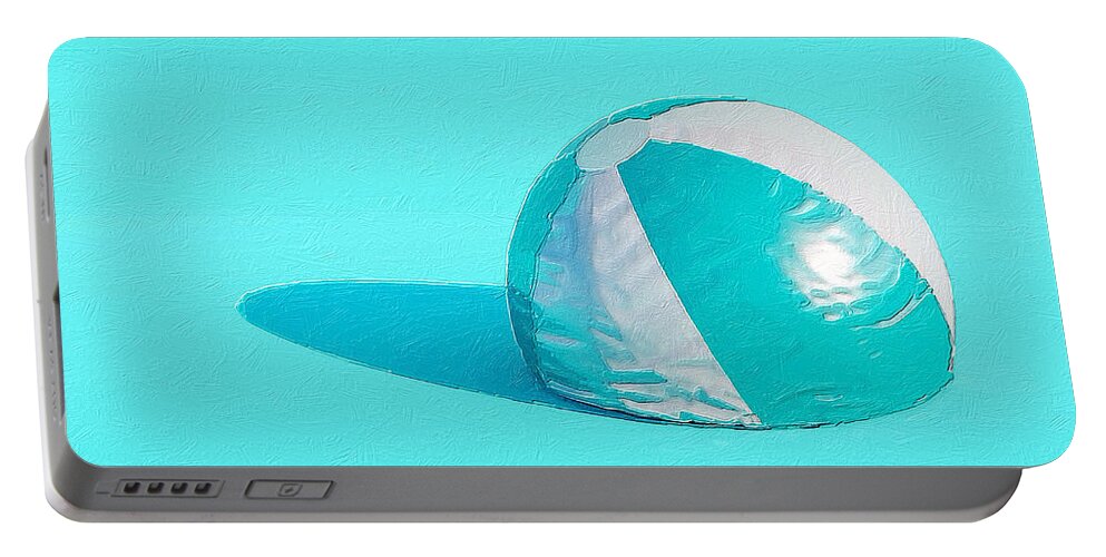 Wave Portable Battery Charger featuring the painting Blue Beach Ball by Tony Rubino