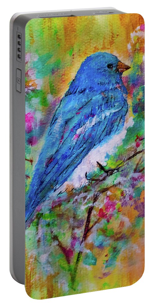 Acrylic Portable Battery Charger featuring the mixed media Blue Bird by Patricia Dennis