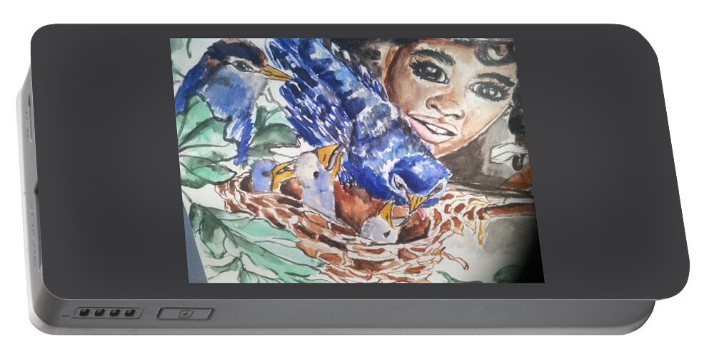  Portable Battery Charger featuring the painting Blue Birds by Angie ONeal