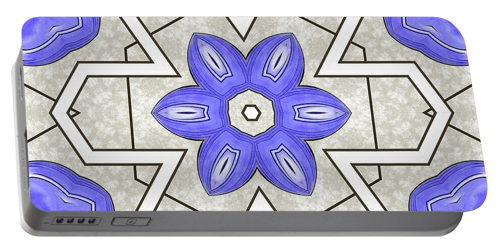 Kaleidoscope Portable Battery Charger featuring the digital art Blue Composite Kaleidoscope by Charles Robinson