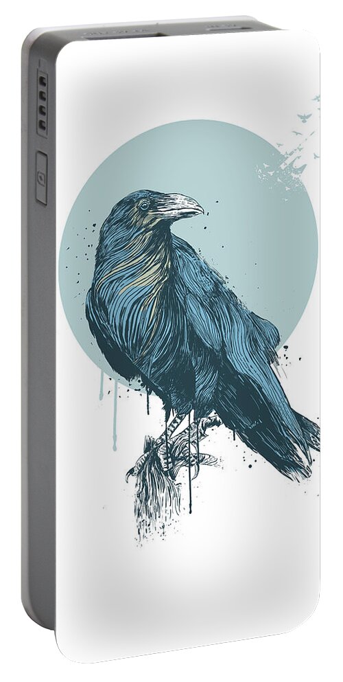 Birds Portable Battery Charger featuring the drawing Blue crow by Balazs Solti