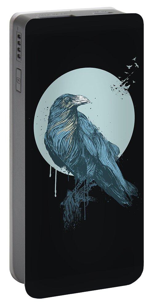Bird Portable Battery Charger featuring the mixed media Blue Crow II by Balazs Solti