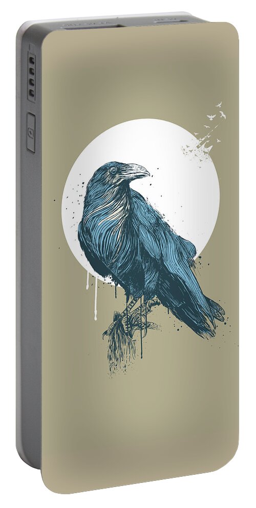 Crow Portable Battery Charger featuring the painting Blue Crow III by Balazs Solti