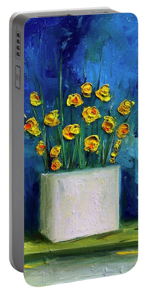 Daffodils Portable Battery Charger featuring the painting Blue Daffodils by Roger Clarke