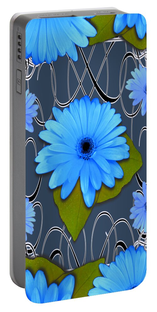 Blue Portable Battery Charger featuring the drawing Blue Daisy Cup Design by Delynn Addams