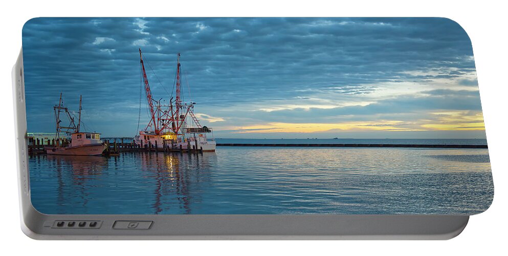 Shrimp Boats Portable Battery Charger featuring the photograph Blue Dawn by Ty Husak