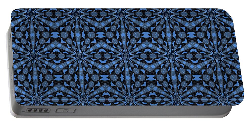 Kaleidoscope Portable Battery Charger featuring the digital art Blue Denim Classic Blue and Steel Geo Pattern by Taiche Acrylic Art