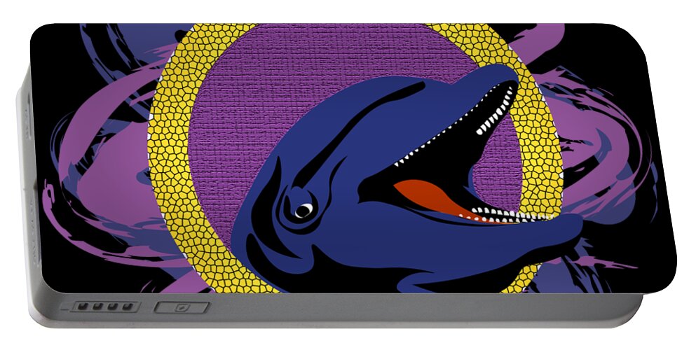 Blue Portable Battery Charger featuring the digital art Blue Dolphin by Piotr Dulski