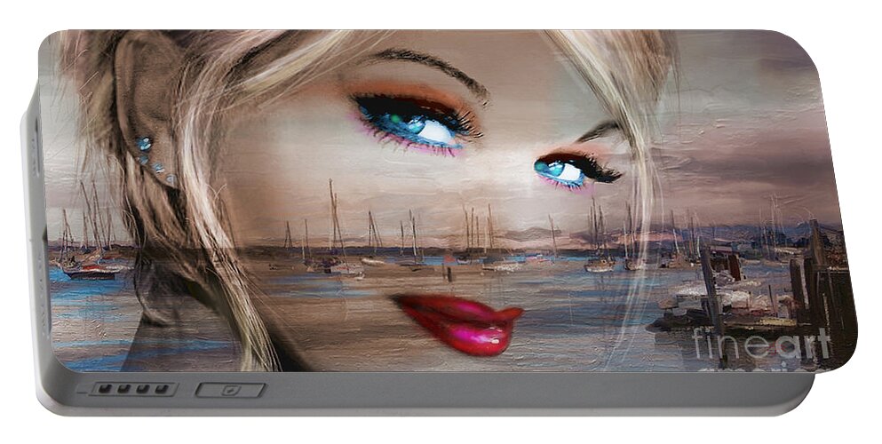 Angie Braun Portable Battery Charger featuring the painting Blue Eyes Bay by Angie Braun