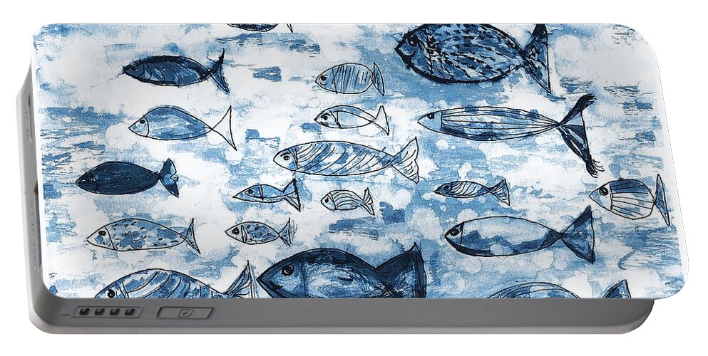 Fish Portable Battery Charger featuring the painting Blue Fish by Ramona Matei