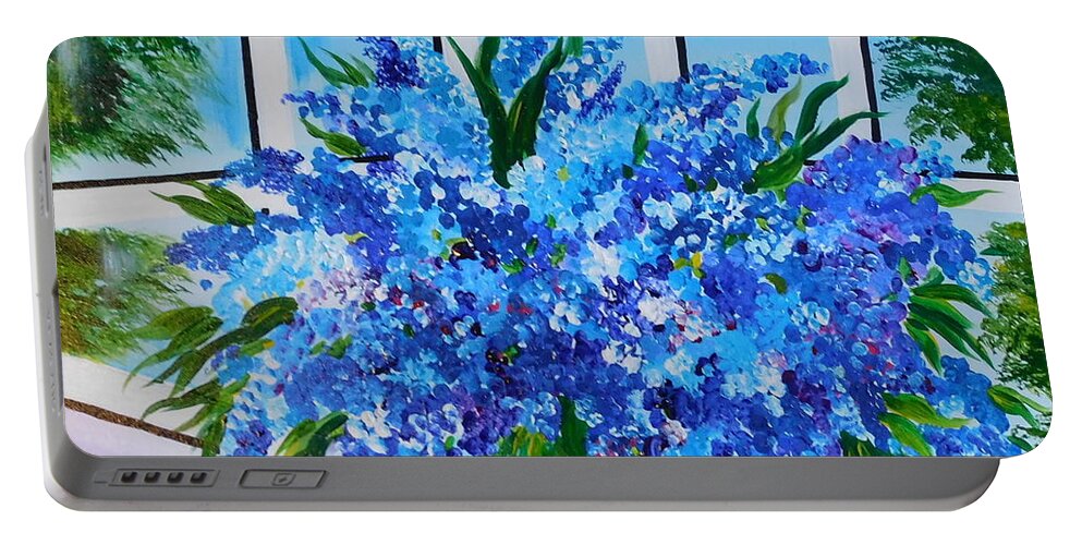 Flowers Portable Battery Charger featuring the painting Blue flowers in vase by Roberto Gagliardi