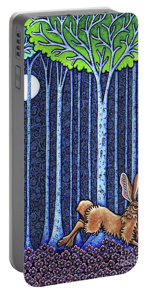 Hare Portable Battery Charger featuring the painting Blue Forest Breakaway by Amy E Fraser