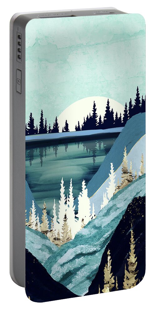 Blue Portable Battery Charger featuring the digital art Blue Forest Lake by Spacefrog Designs