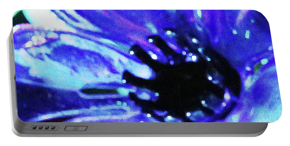 Blue Glass Flower; Blue Glass; Blue Flower; Blue; Green; Blown Glass; Abstract; Photography; Digital Art; Portable Battery Charger featuring the photograph Blue Glass Flower by Tina Uihlein