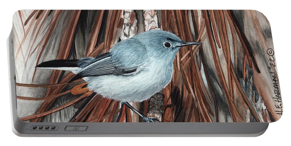 Gnatcatcher Portable Battery Charger featuring the painting Blue-Grey Gnatcatcher by Heather E Harman